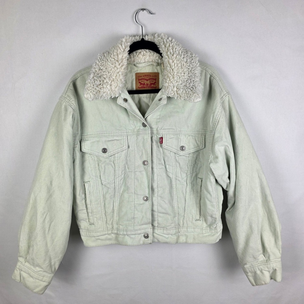 Levi's Womens XS Mint Green Corduroy Sherpa Collar Trucker Jacket S110772 AD